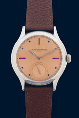 Laurent Ferrier – Pièce unique en acier, cadran saumon serti de saphirs et de rubis
